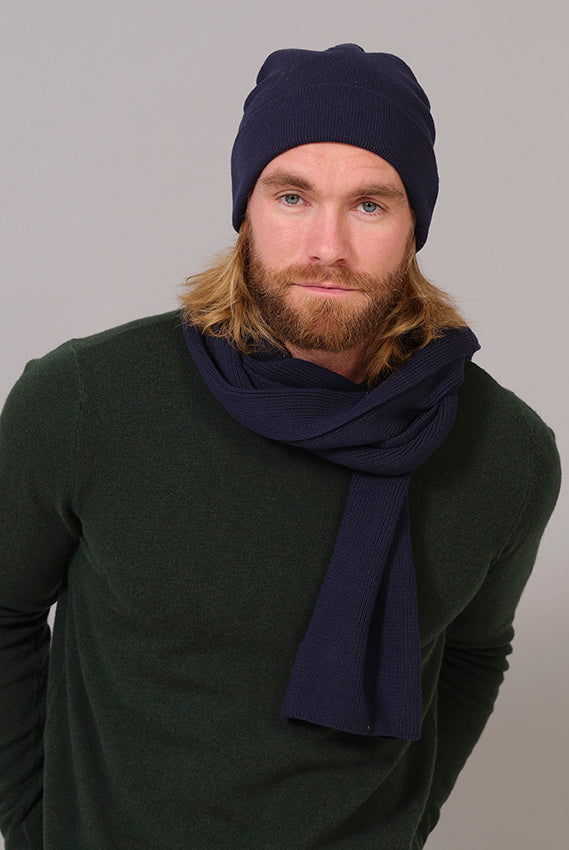 Bufanda de Lana Orgánica Azul con Gorro