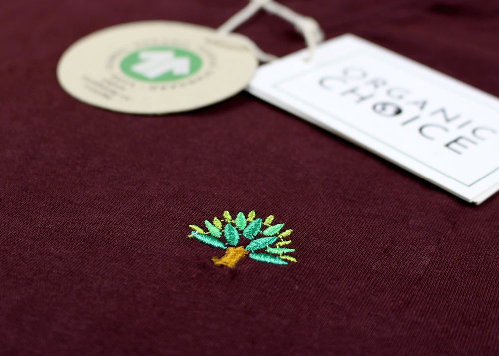 Camiseta Algodón Orgánico Granate - Árbol Detalle Hombre
